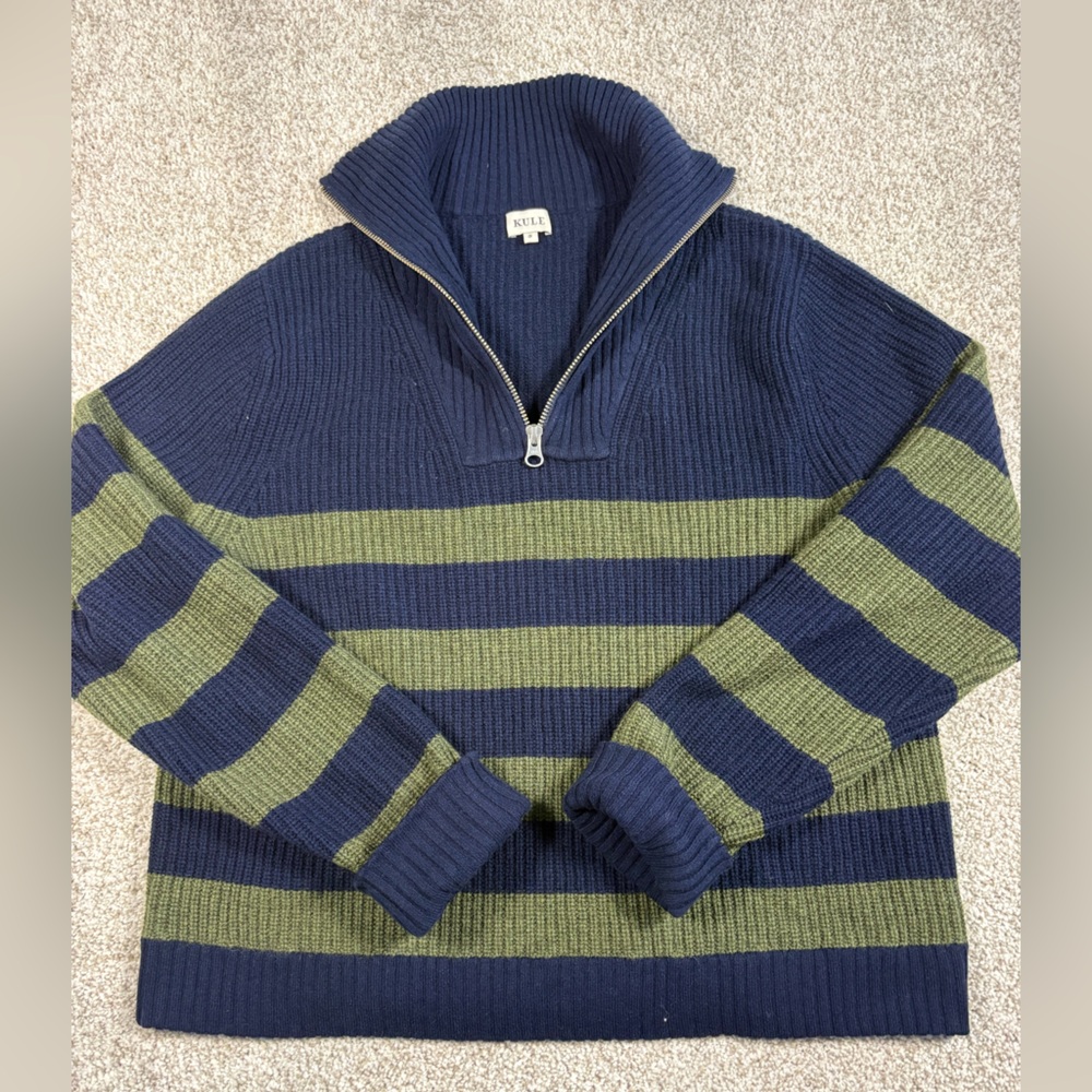 Kule Morgan Wool Cashmere Striped 1/4 Zip Sweater Size small - Picture 3 of 7